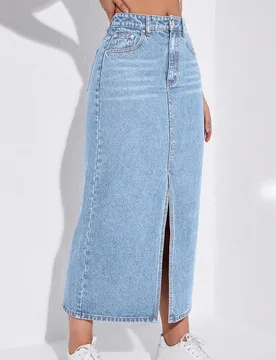 Falda vaquera casual de cintura alta con abertura M - Shein - FashionsVida