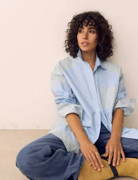Pure Cotton Striped Oversized Shirt Blue Mix female - Per Una - FashionsVida