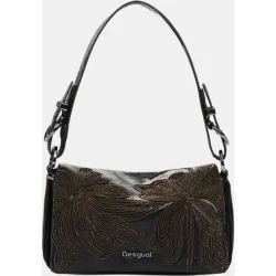 Bolso bandolera pequeño efecto piel con bordados florales