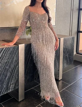 Sexy Long Sleeve Prom Dress Beaded Vestidos De Gala Tassel Chic Formal Occasion Dress Customized Luxury Sexy Cocktail Dresses - Aliexpress - FashionsVida