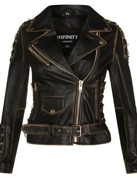 Women's Brando Leather Biker Jacket-Bari in Black Size: 14 - Black - Size: 14 - Infinity Leather - FashionsVida