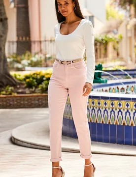 Womens Soft Pink Slim Leg Mom Jeans Denim - Size 20 Long - Sosandar - FashionsVida