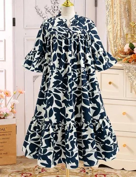 Vestido casual con estampado floral, cuello en V y mangas acampanadas para niña preadolescente de vacaciones 9Y - Shein - FashionsVida