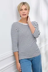 Women's Wrinkle Free 3/4 Sleeve Boat Neck Stripe Top in Ivory Size: 16 - Ivory - Size: 16