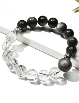 Obsidian silver obsidian beaded couples bracelet with high-level sense oforiginal black hair crystal strings wholesale jewellery - Aliexpress - FashionsVida