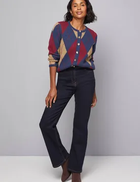 Women's Argyle Check Knitted Cardigan Sweater in Navy Size: XL - Navy - Size: XL - Wallis - FashionsVida