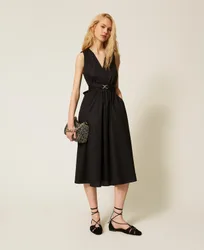 Robe midi en popeline avec ceinture siglée