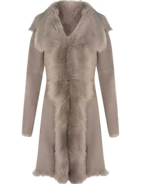 Women's Toscana Sheepskin Suede Trench Coat-Tbilisi in Light Grey Size: 14 - Light Grey - Size: 14 - Infinity Leather - FashionsVida