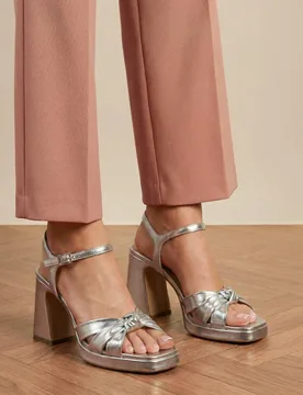 Leather Metallic Block Heel Open Toe Sandals Metallic female - Jones Bootmaker - FashionsVida