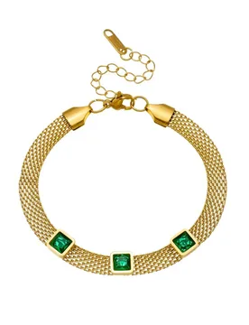 Vintage Zirconia Green Square Charm Bracelet Female Gold Color Stainless Steel Weave Chain Link Bracelet for Woman Jewelry Gift - Aliexpress - FashionsVida