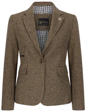 Womens Tailored Brown Dogtooth Wool Blend Tweed Blazer - Size 8 Uk - TruClothing - FashionsVida