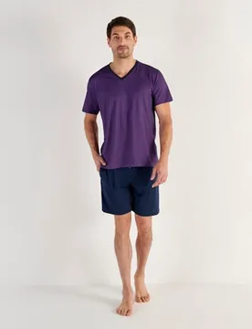 Pijama de punto corto de cuello pico de algodón y modal estampado de bre - HOM - FashionsVida
