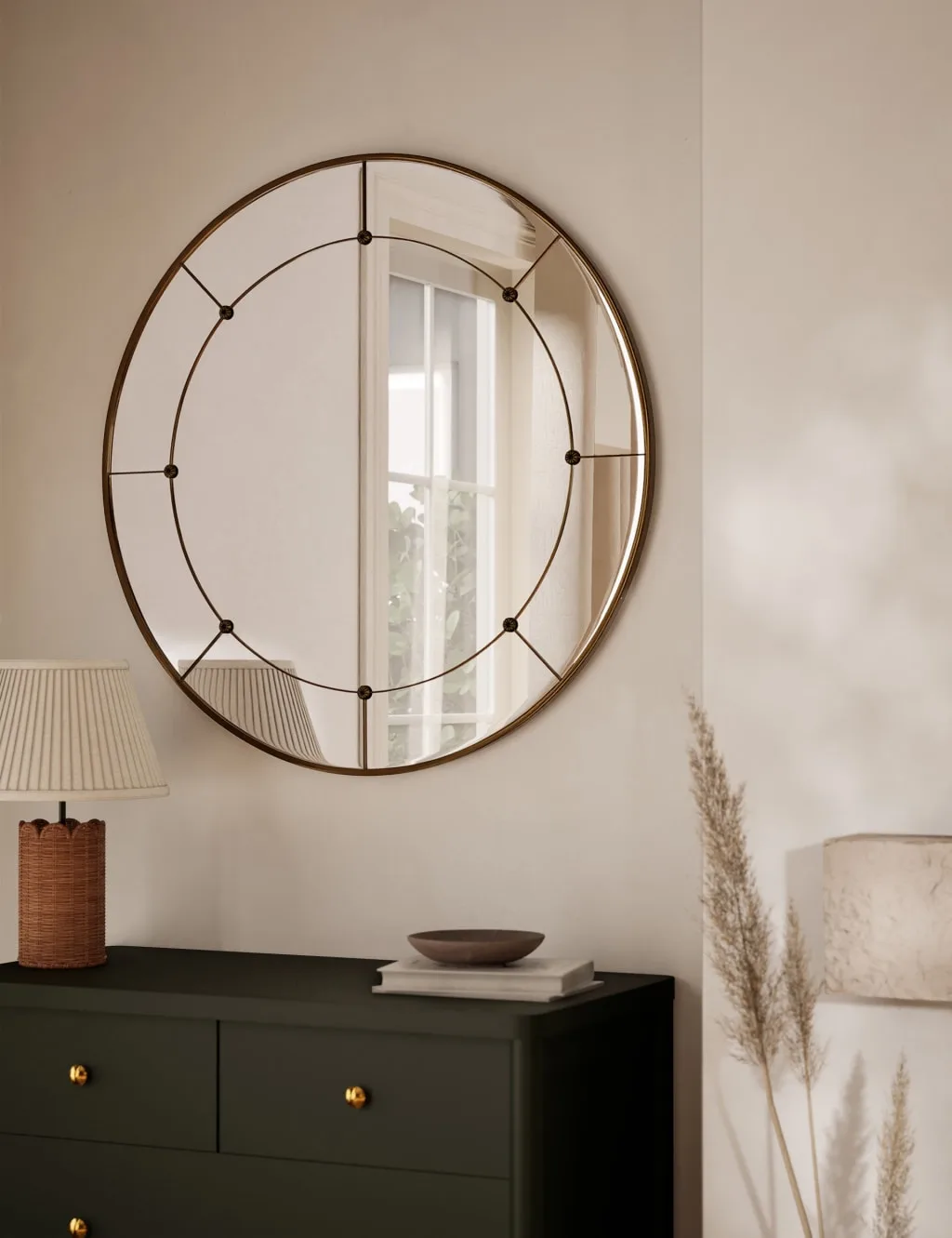 Eliza Round Hanging Mirror Antique Brass - M&S - FashionsVida