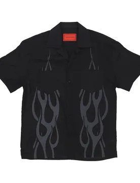 Camicia Manica Corta Uomo Tribal Flames Print Shirt Black - VISION OF SUPER - FashionsVida