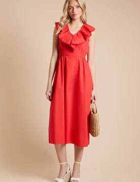 Women's Frill Neckline Lace Detail Midi Dress in Red Size: 16 - Red - Size: 16 - Dorothy perkins - FashionsVida