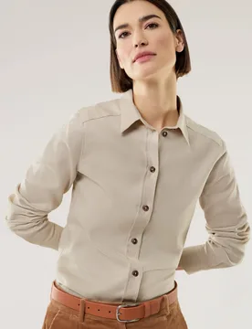 Aktiv Flanell Hemdbluse, normale Größen, Farbe Beige, 46, bequem, da elastisch temperaturausgleichend Damen - Walbusch - FashionsVida