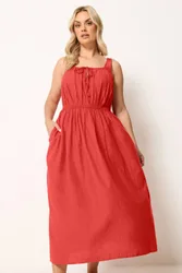 Women's Linen Milkmaid Dress in Red Size: 22-24 - Red - Size: 22-24