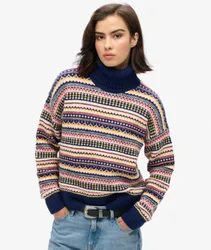 Superdry Damen Strukturierter Pullover mit Streifenmuster Marineblau - Größe: 42