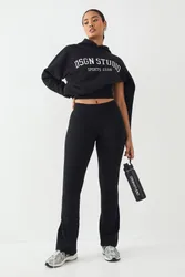 Womens Petite High Waist Sculpt Yoga Flared Legging - Black Polyamide - Size X-Large