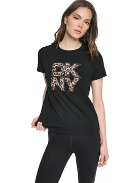 Camiseta de mujer de manga corta y cuello redondo con logotipo de animal print - DKNY Jeans - FashionsVida