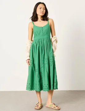 Pure Cotton Embroidered Midi Skater Dress Green female - Fatface - FashionsVida