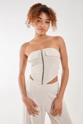 Women's Linen Cargo Corset Top in Stone Size: 12 - Stone - Size: 12
