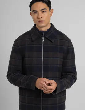 Malham Mens Check Wool Blend Harrington Jacket - - Size: L - Steel & Jelly - FashionsVida