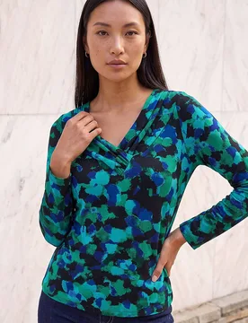 Women's Printed V-Neck Stretch Top Size: 16 - Multicolor - Size: 16 - Roman - FashionsVida