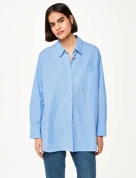 Pure Cotton Striped Collared Relaxed Shirt Blue Mix female - Whistles - FashionsVida