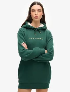 Superdry Damen Luxe Hoodie-kleid mit Logo in Metallic-optik Grün - Größe: 6-8 - 89.99 - FashionsVida