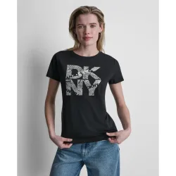 Camiseta de mujer de manga corta y cuello redondo con logotipo impreso