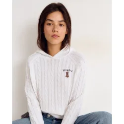 Jersey de mujer de trenzas con logo y perrito bordados
