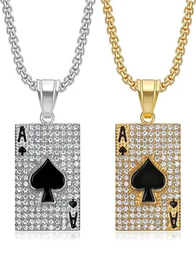Punk Poker Playing Card Pendant Gold Silver Color Stainless Steel Zirconia Rapper Necklace for Women Men Spade A Lucky Jewelry - Aliexpress - FashionsVida