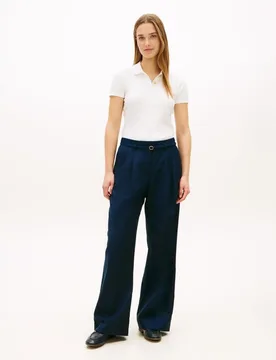 Pantalón de mujer de pierna ancha en mezcla de lino - Tommy Hilfiger - FashionsVida
