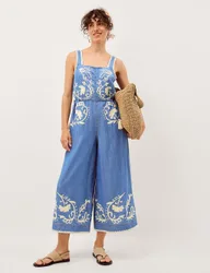 Denim Embroidered Cropped Jumpsuit Blue Denim female