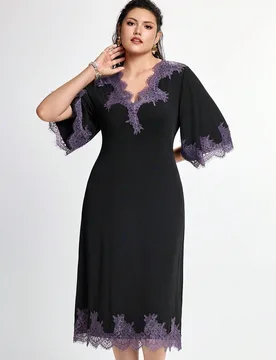 Camisón de noche elegante francés romántico con encaje de color de contraste, noble, holgado y adelgazante, talla grande 3XL - Shein - FashionsVida