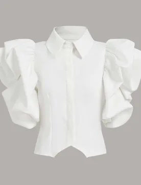 Camisa con botones y volantes exagerados, camisetas lindas y divertidas L - Shein - FashionsVida