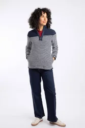 Women's Juliet 1/4 Zip Stripe Macaroni Sweatshirt in Navy Size: 8 - Navy - Size: 8