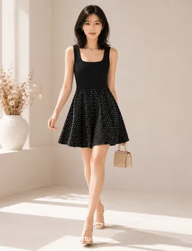Women's Sleeveless A-Line Dress Polka Dot Print Knit Short Robe Square Neck Slimming Temperament Autumn 2026 - Aliexpress - FashionsVida