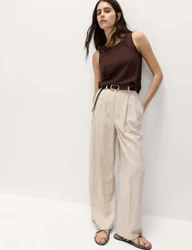 Linen Blend Pleat Front Wide Leg Trousers Multi/Neutral female