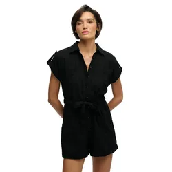 Tuta Corta Con Maniche Corte Belted Utility Playsuit Black XS