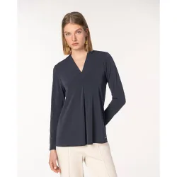 Camiseta de mujer pliegue central escote en "V"