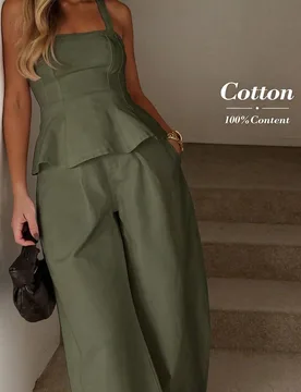 Conjunto de 2 piezas de camisola de unicolor y pantalones de pierna ancha para mujer, atuendo casual para el Día de San Valentín, vestido de chaleco - Shein - FashionsVida