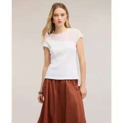 Camiseta de mujer bimatérica con detalle drapeado ajuste regular con escote redondo