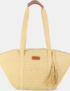 Capazo de fibra natural trenazada tamaño grande con detalle de borla - Kbas - FashionsVida