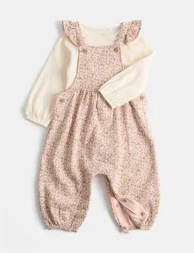 Piece Cotton Rich Ditsy Floral Dungarees (0-3 Yrs) Pink Female - M&S - FashionsVida