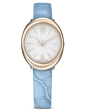 Orologio Imber oval, Fabbricato in Svizzera, Cinturino in pelle, Blu, Finitura in tonalità champagne dorato OS - Swarovski - FashionsVida