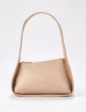 Women's Asymmetric Croc Shoulder Bag in Beige - Beige - Size: One Size - Belissh - FashionsVida