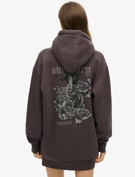 Superdry Damen Schwarz Tattoo Kapuzenkleid mit Strassbesatz Bedruckt, Größe: 6-8 - 99.99 - FashionsVida