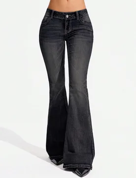 Jeans acampanados de mezclilla para mujer talla grande, casuales y versátiles para uso diario, con bolsillos y botones 1XL - Shein - FashionsVida
